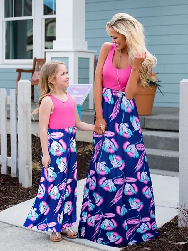 Mommy and Me Dresses Cotton Graphic Home 8016 8010 8011 Short Sleeve Knee-length Mommy And Me Outfits Adorable Matching Outfits