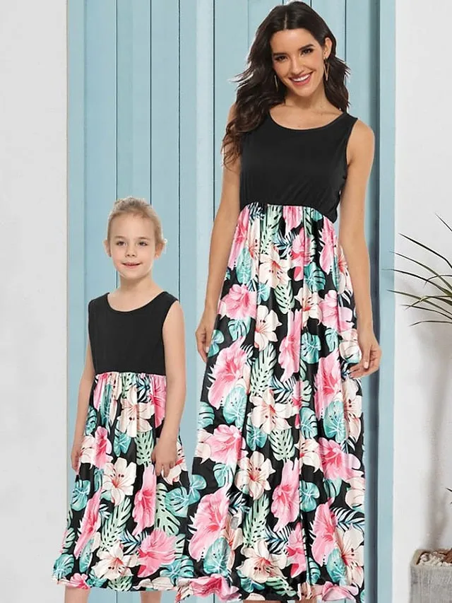 Mommy and Me Dresses Cotton Graphic Home 8016 8010 8011 Short Sleeve Knee-length Mommy And Me Outfits Adorable Matching Outfits
