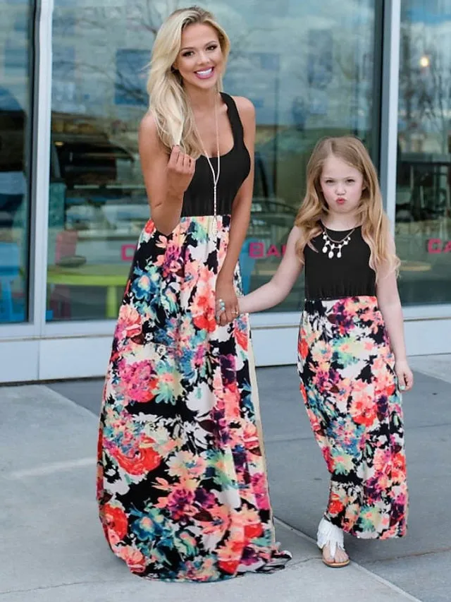 Mommy and Me Dresses Cotton Graphic Home 8016 8010 8011 Short Sleeve Knee-length Mommy And Me Outfits Adorable Matching Outfits