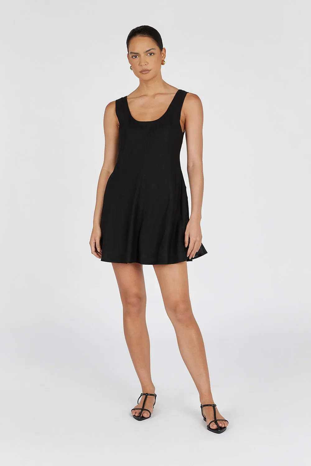 MONICA BLACK LINEN SCOOP MINI DRESS