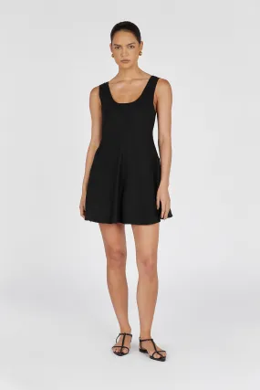 MONICA BLACK LINEN SCOOP MINI DRESS
