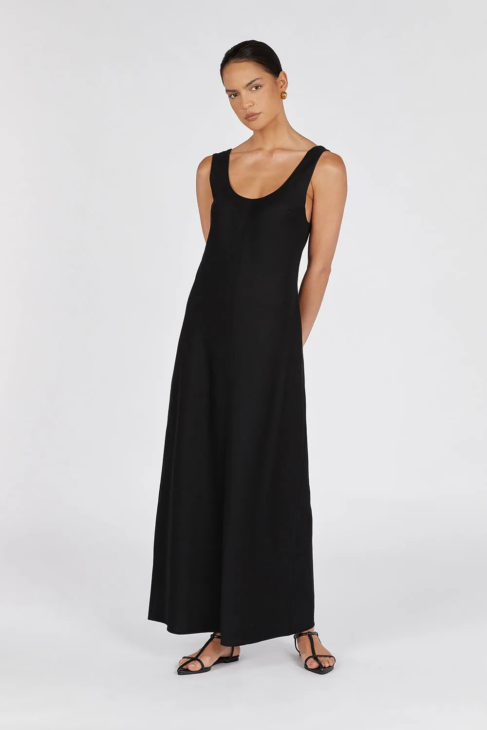 MONICA BLACK SCOOP LINEN MAXI DRESS