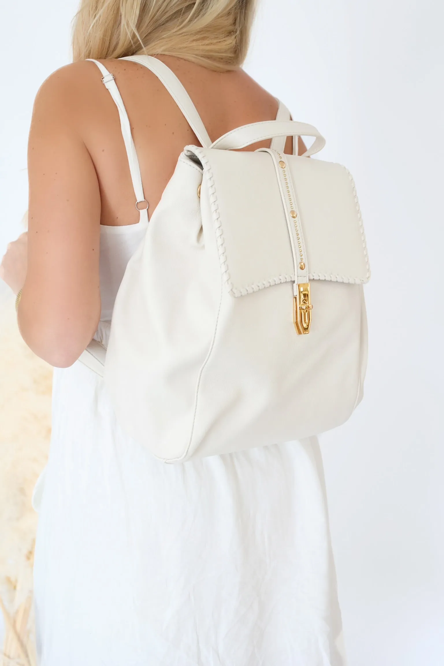 Olive Studded Backpack - Bone