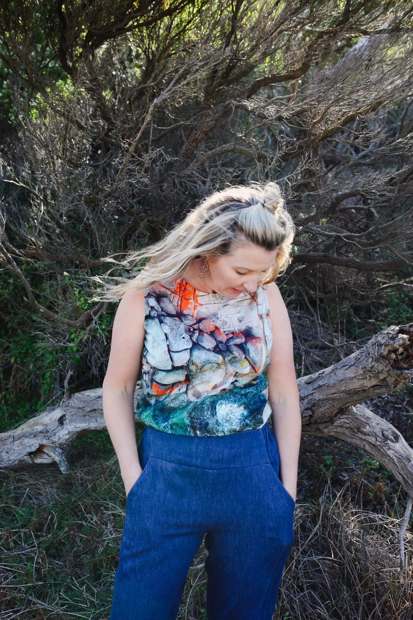 Organic Cotton Poplin Tank - Aerial Bay of Fires