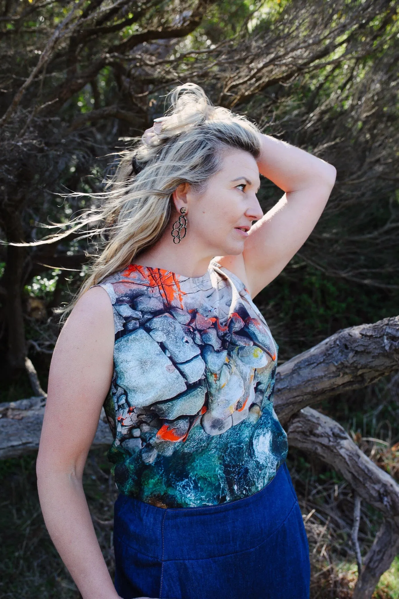 Organic Cotton Poplin Tank - Aerial Bay of Fires