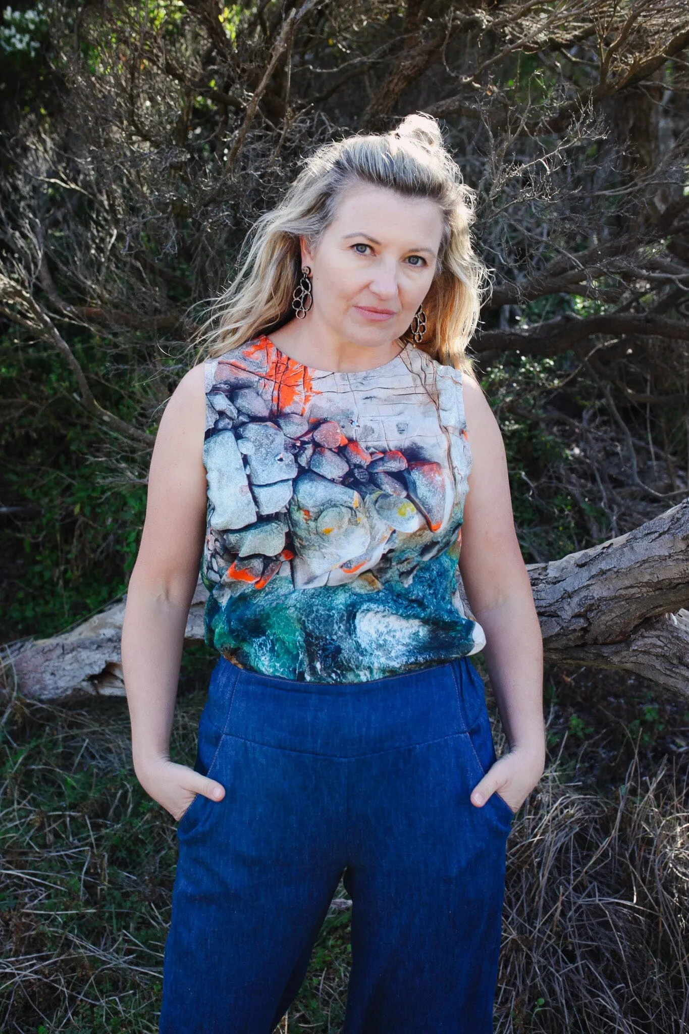 Organic Cotton Poplin Tank - Aerial Bay of Fires