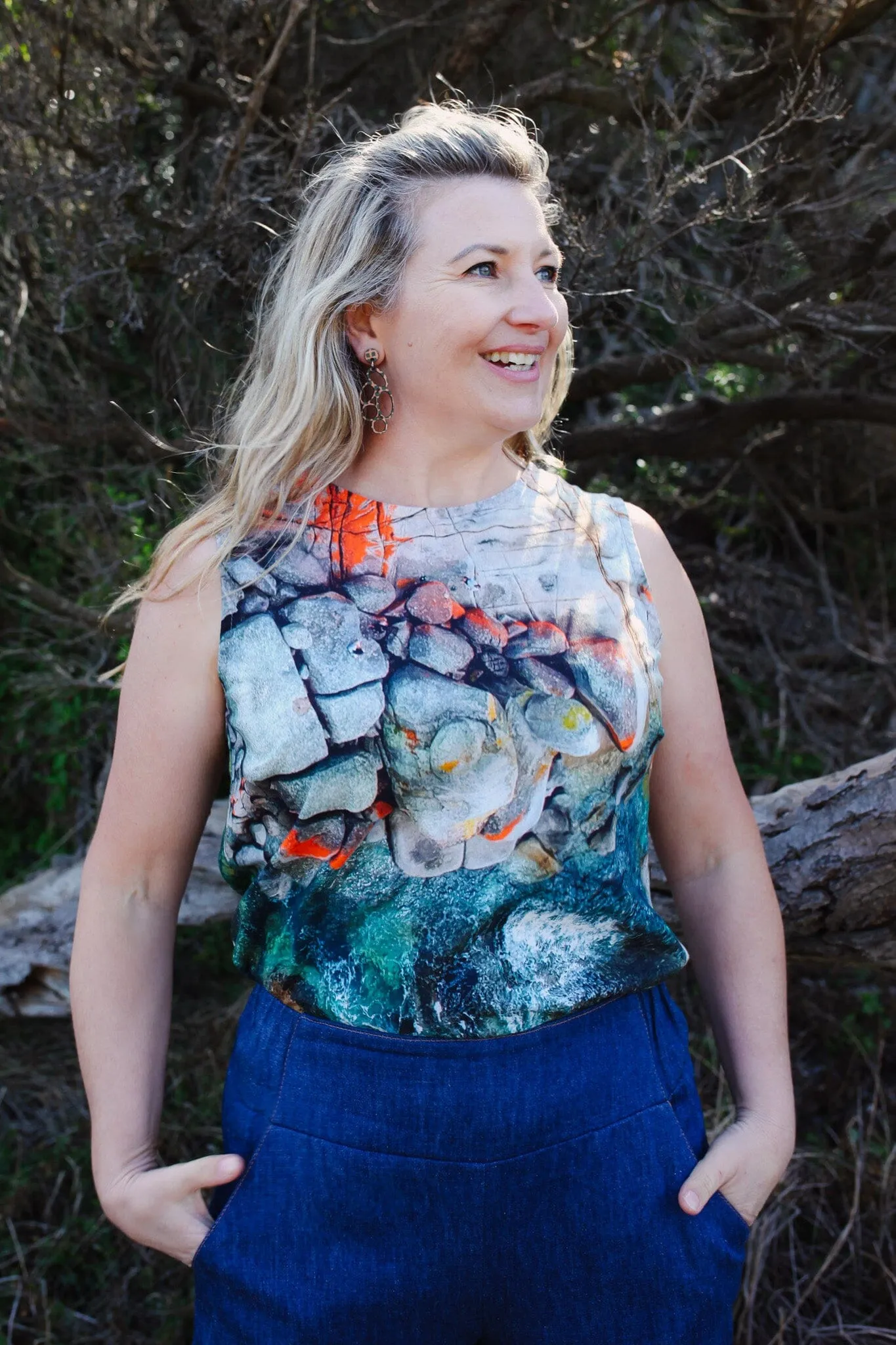 Organic Cotton Poplin Tank - Aerial Bay of Fires