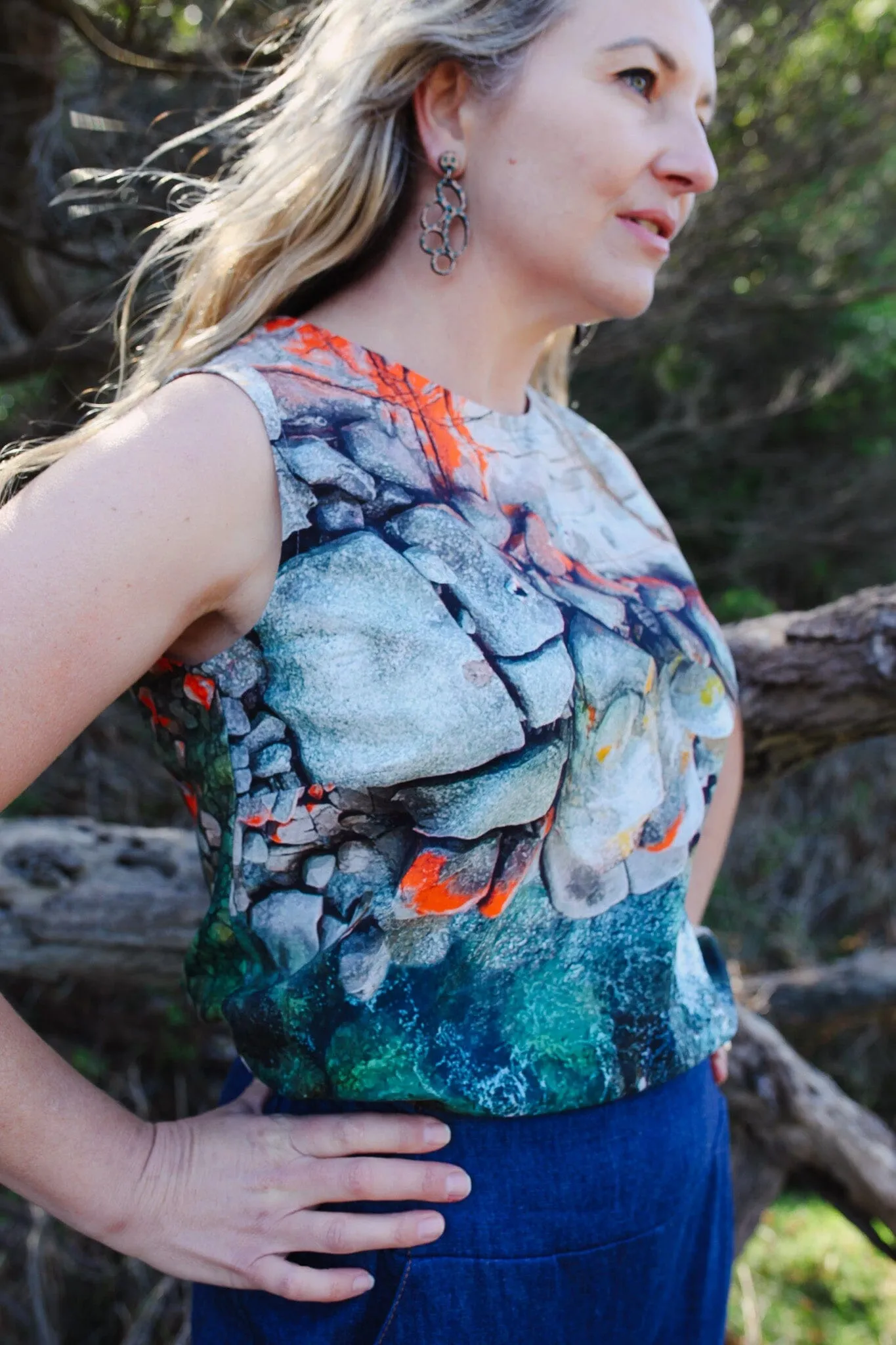 Organic Cotton Poplin Tank - Aerial Bay of Fires