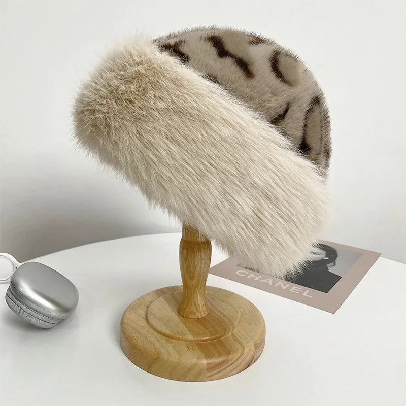 Plush Mongolian Hat Women's Autumn And Winter Windproof Warm Basin Hat Imitation Leather Ear Protectors Fisherman Hat Plush  Pullover Cap