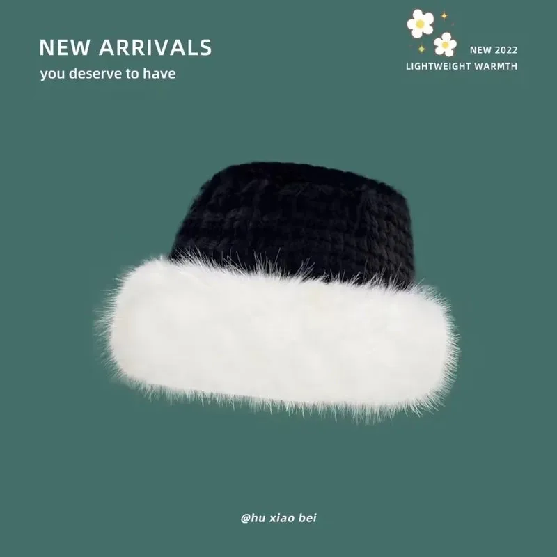 Plush Mongolian Hat Women's Autumn And Winter Windproof Warm Basin Hat Imitation Leather Ear Protectors Fisherman Hat Plush  Pullover Cap