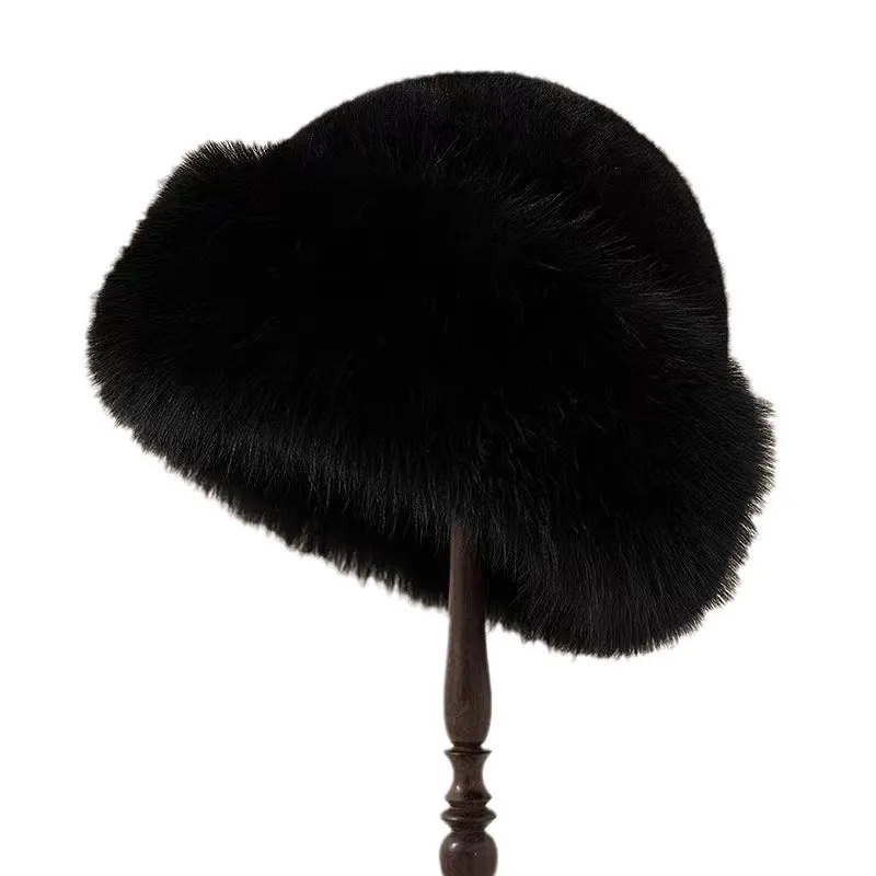 Plush Mongolian Hat Women's Autumn And Winter Windproof Warm Basin Hat Imitation Leather Ear Protectors Fisherman Hat Plush  Pullover Cap