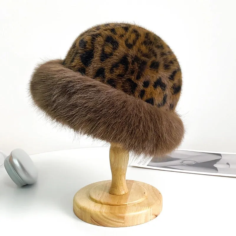 Plush Mongolian Hat Women's Autumn And Winter Windproof Warm Basin Hat Imitation Leather Ear Protectors Fisherman Hat Plush  Pullover Cap