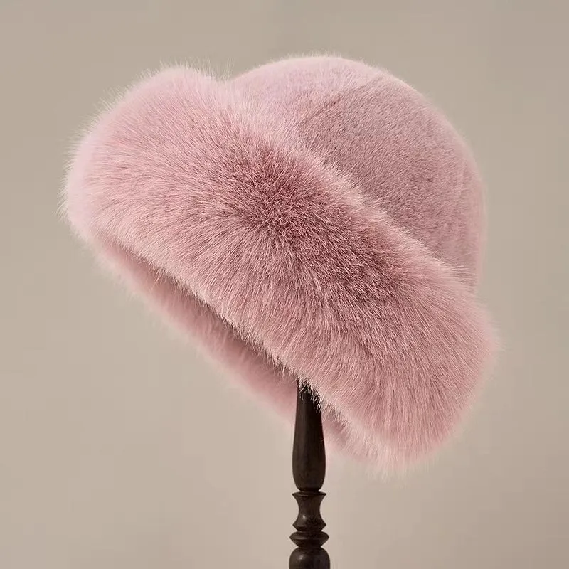 Plush Mongolian Hat Women's Autumn And Winter Windproof Warm Basin Hat Imitation Leather Ear Protectors Fisherman Hat Plush  Pullover Cap