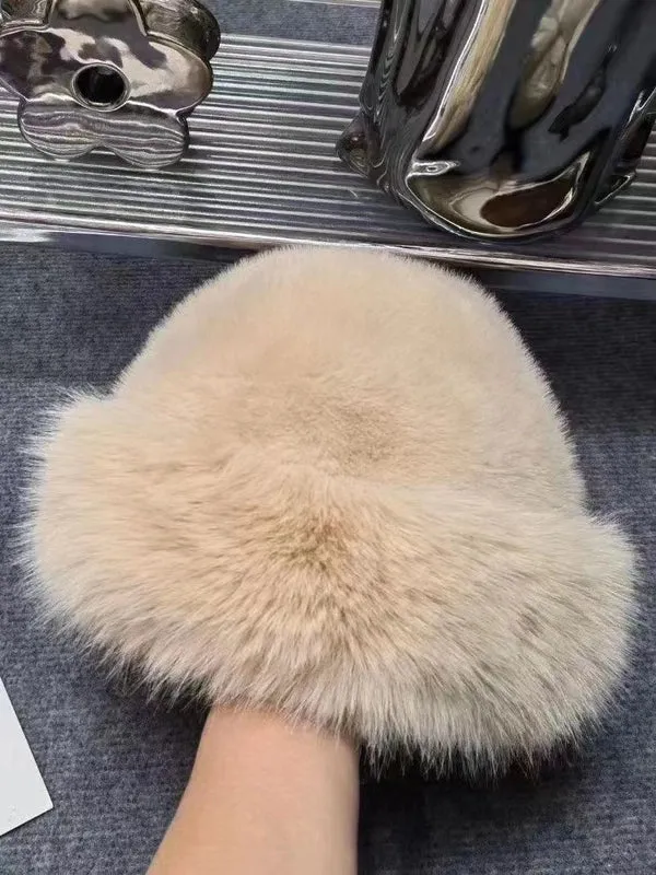 Plush Mongolian Hat Women's Autumn And Winter Windproof Warm Basin Hat Imitation Leather Ear Protectors Fisherman Hat Plush  Pullover Cap