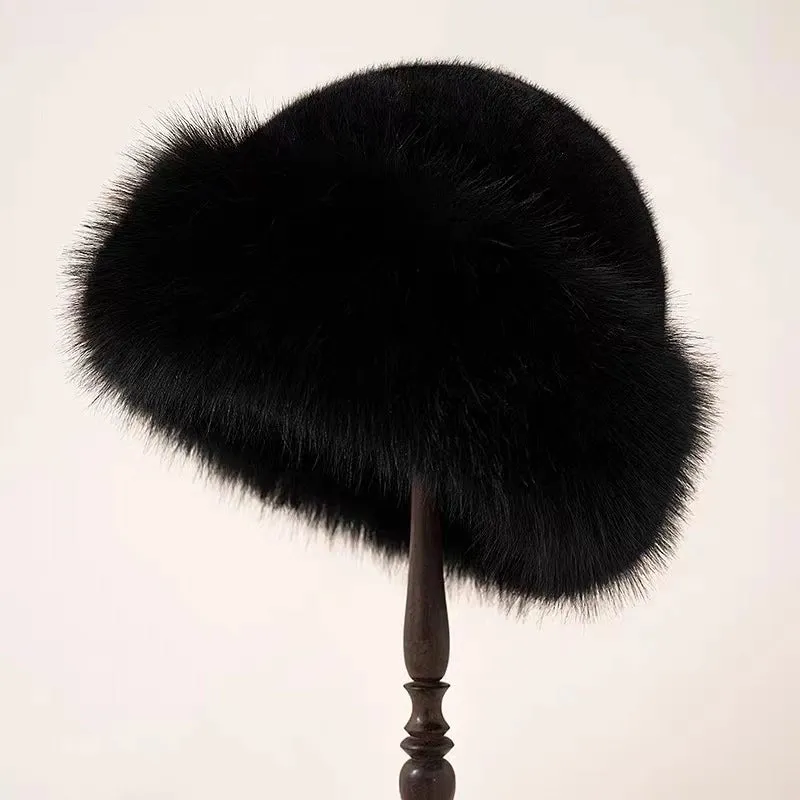 Plush Mongolian Hat Women's Autumn And Winter Windproof Warm Basin Hat Imitation Leather Ear Protectors Fisherman Hat Plush  Pullover Cap