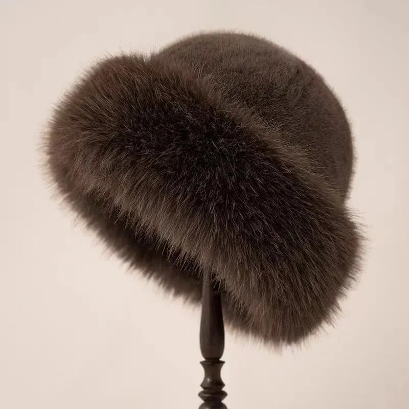 Plush Mongolian Hat Women's Autumn And Winter Windproof Warm Basin Hat Imitation Leather Ear Protectors Fisherman Hat Plush  Pullover Cap