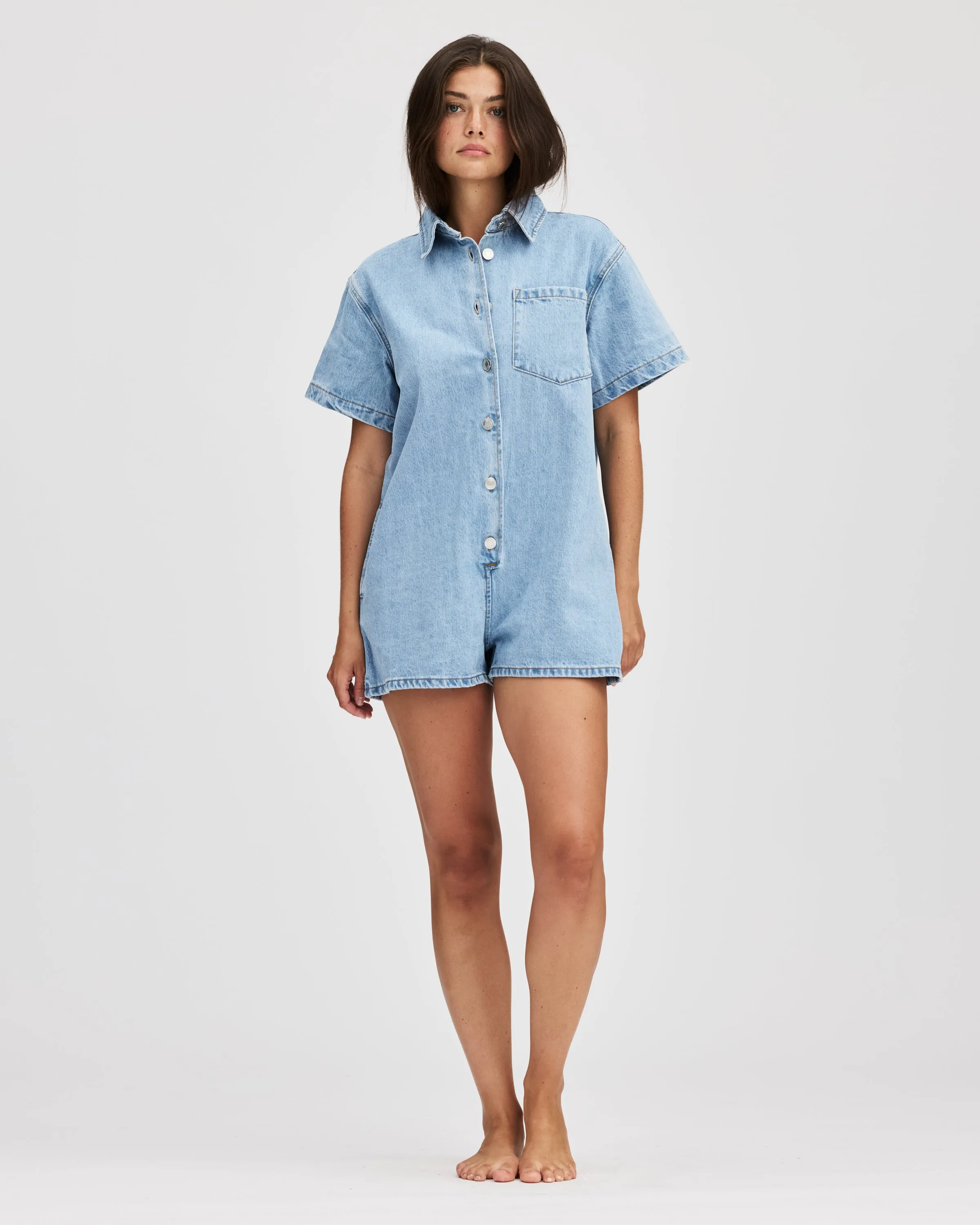 Short Sleeve Denim Romper