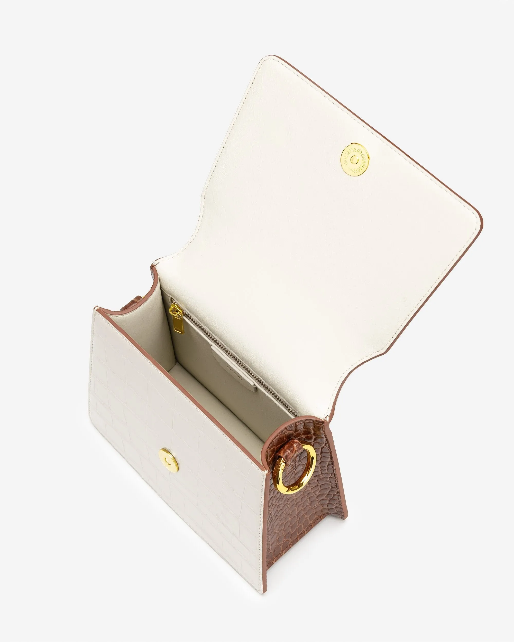 The Fae Acrylic Chain Top Handle Bag - Beige & Brown Croc