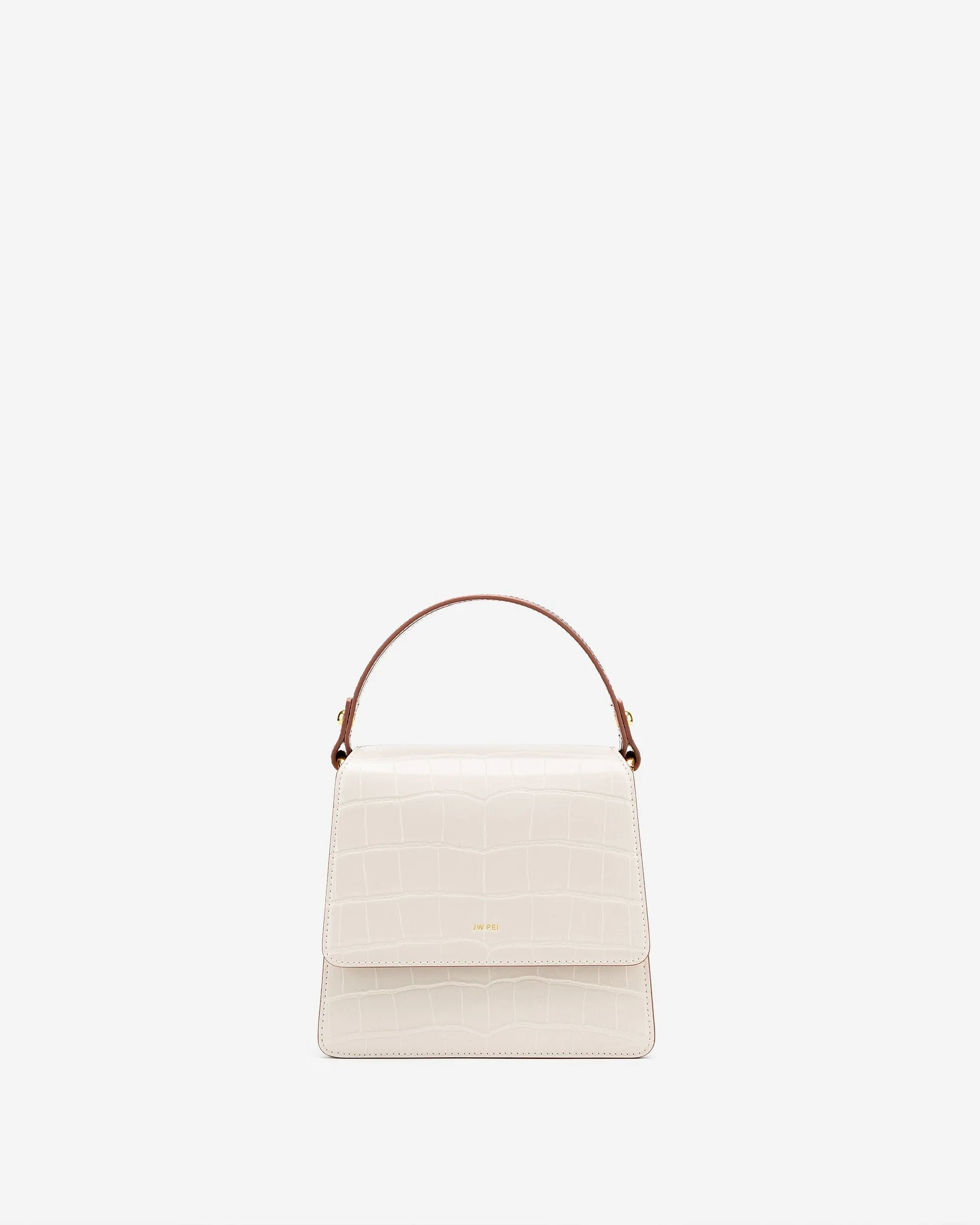 The Fae Acrylic Chain Top Handle Bag - Beige & Brown Croc