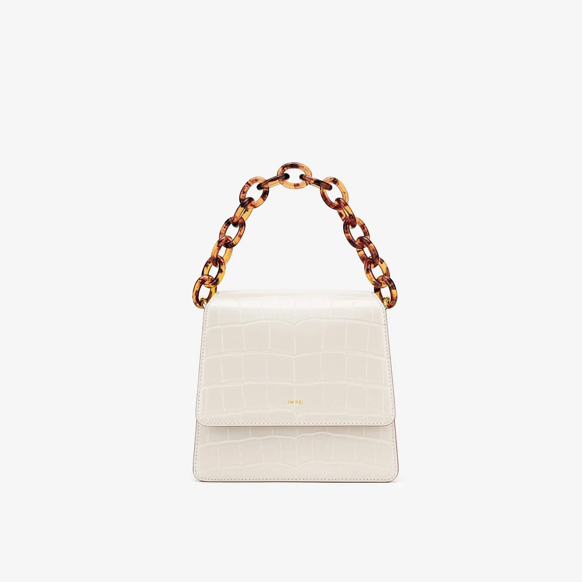 The Fae Acrylic Chain Top Handle Bag - Beige & Brown Croc