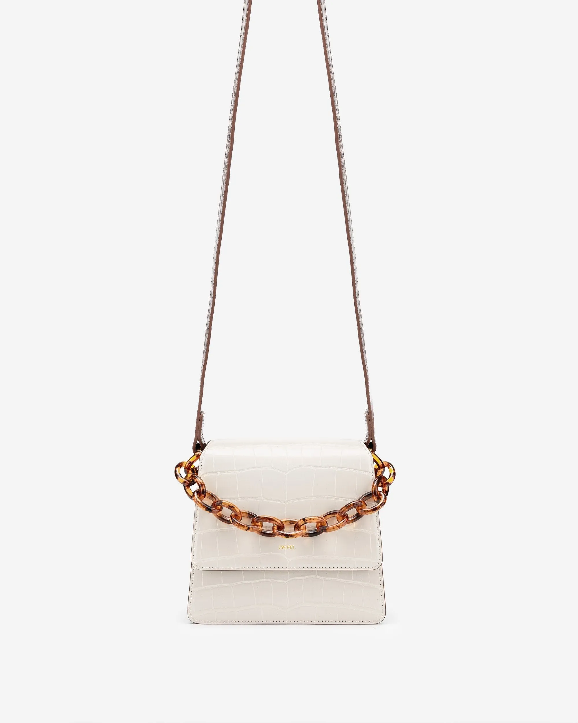 The Fae Acrylic Chain Top Handle Bag - Beige & Brown Croc