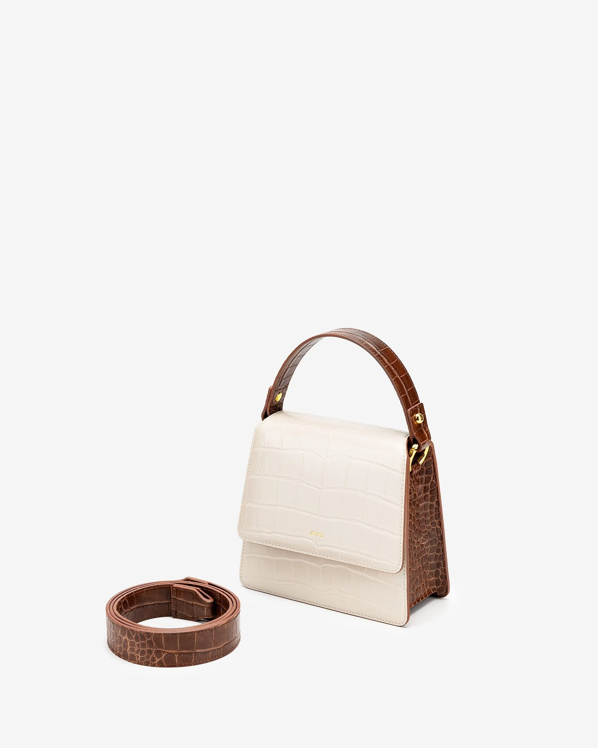 The Fae Acrylic Chain Top Handle Bag - Beige & Brown Croc