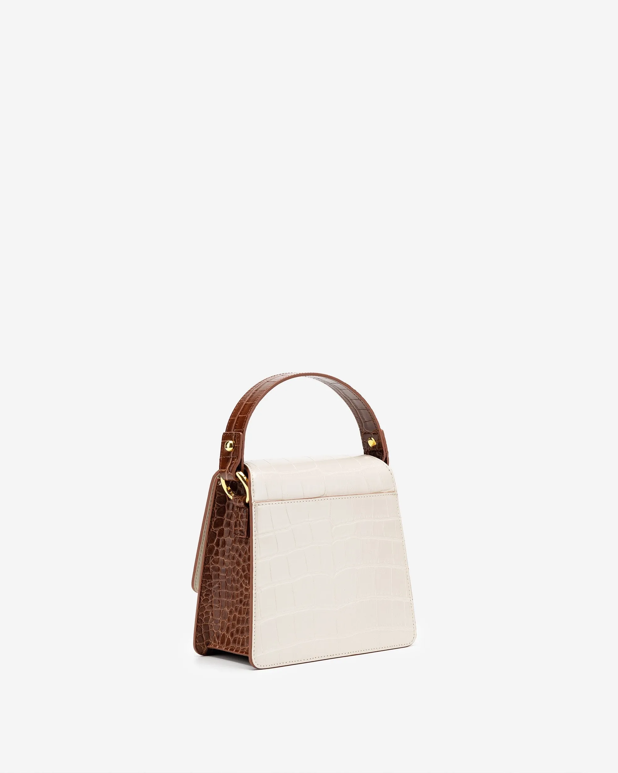 The Fae Acrylic Chain Top Handle Bag - Beige & Brown Croc