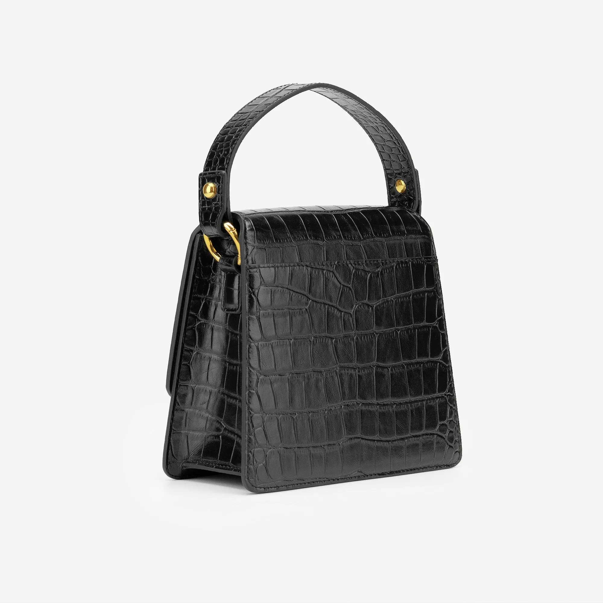 The Fae Top Handle Bag - Black Croc