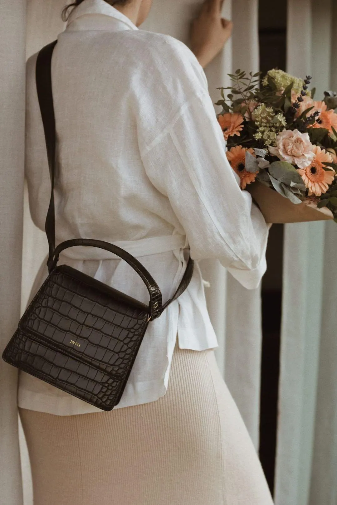 The Fae Top Handle Bag - Black Croc