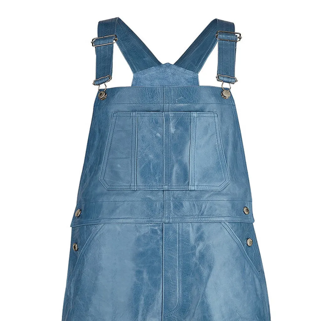 Unisex Blue Leather Dungaree For Men And Women