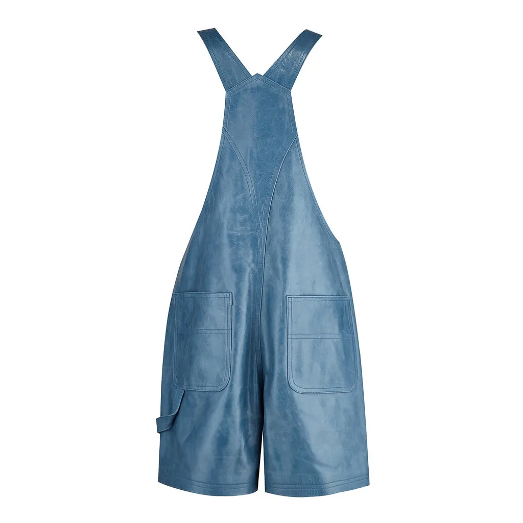 Unisex Blue Leather Dungaree For Men And Women