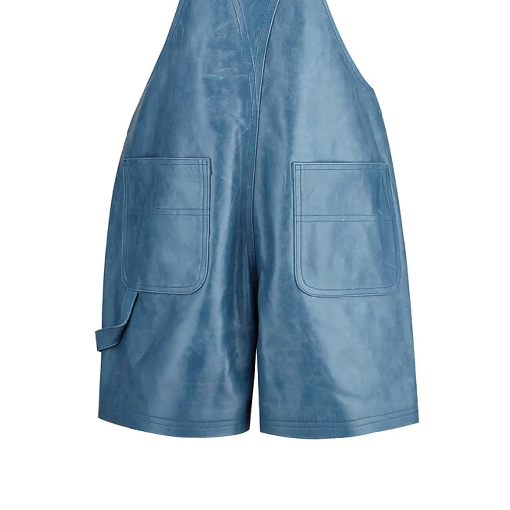 Unisex Blue Leather Dungaree For Men And Women