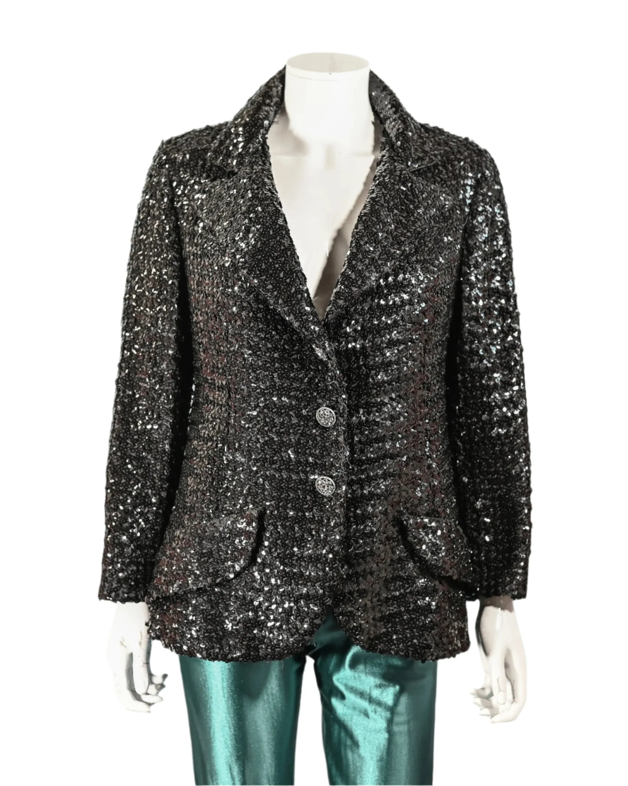 Vintage 60s Black Sequin Jacket/Skirt 2 Piece Suit, Eveningwear Party Separates Suit