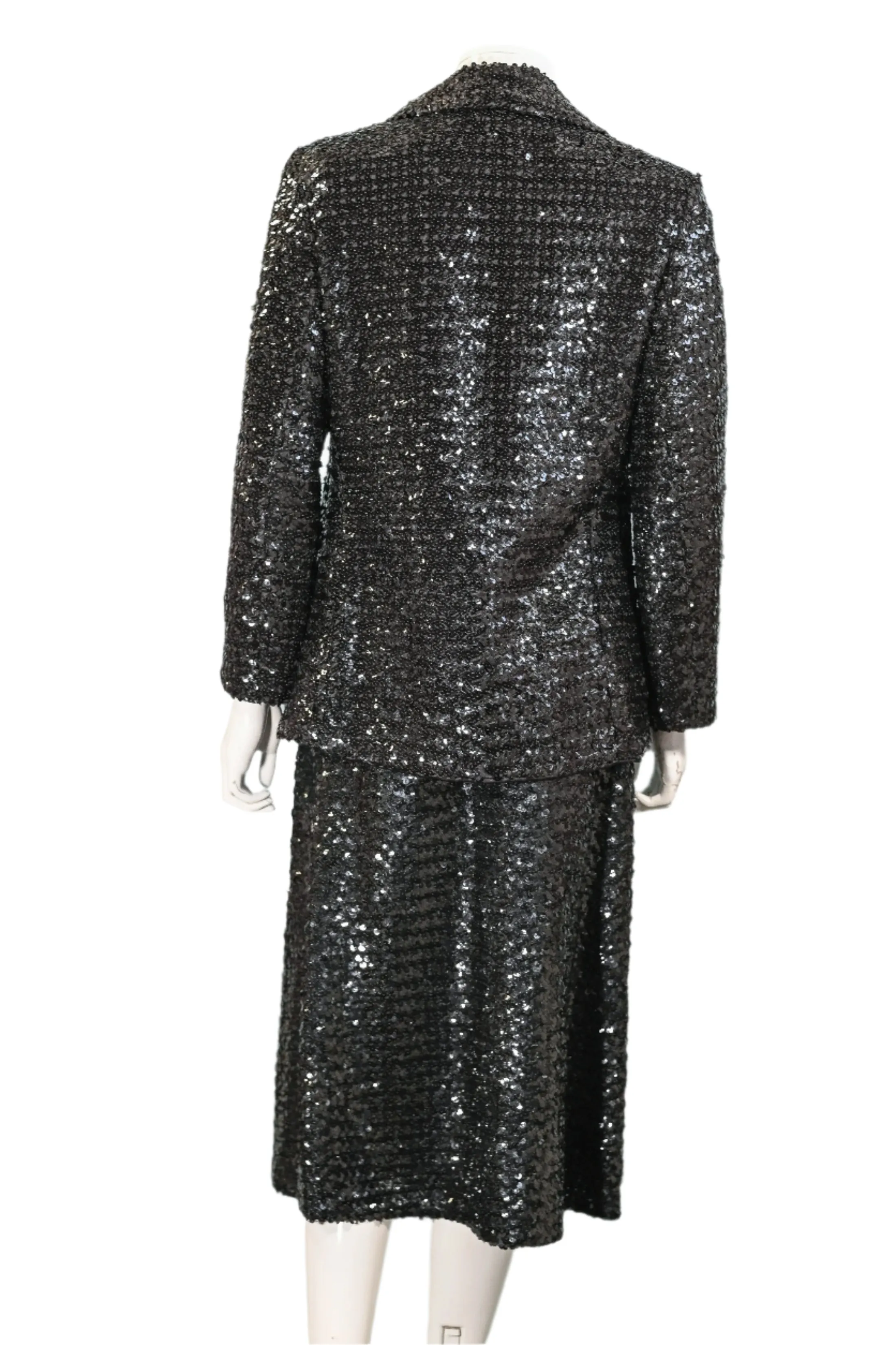 Vintage 60s Black Sequin Jacket/Skirt 2 Piece Suit, Eveningwear Party Separates Suit