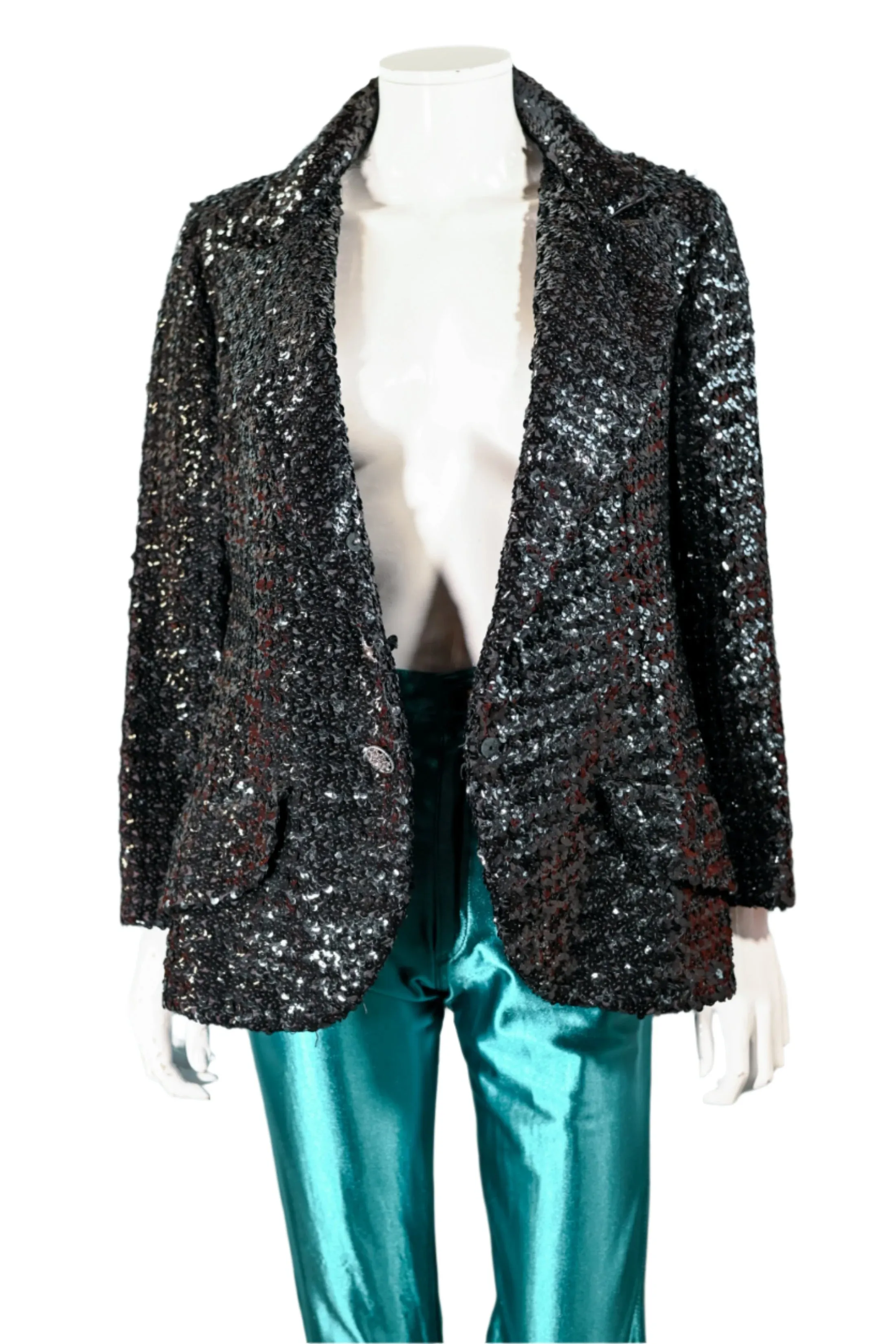 Vintage 60s Black Sequin Jacket/Skirt 2 Piece Suit, Eveningwear Party Separates Suit