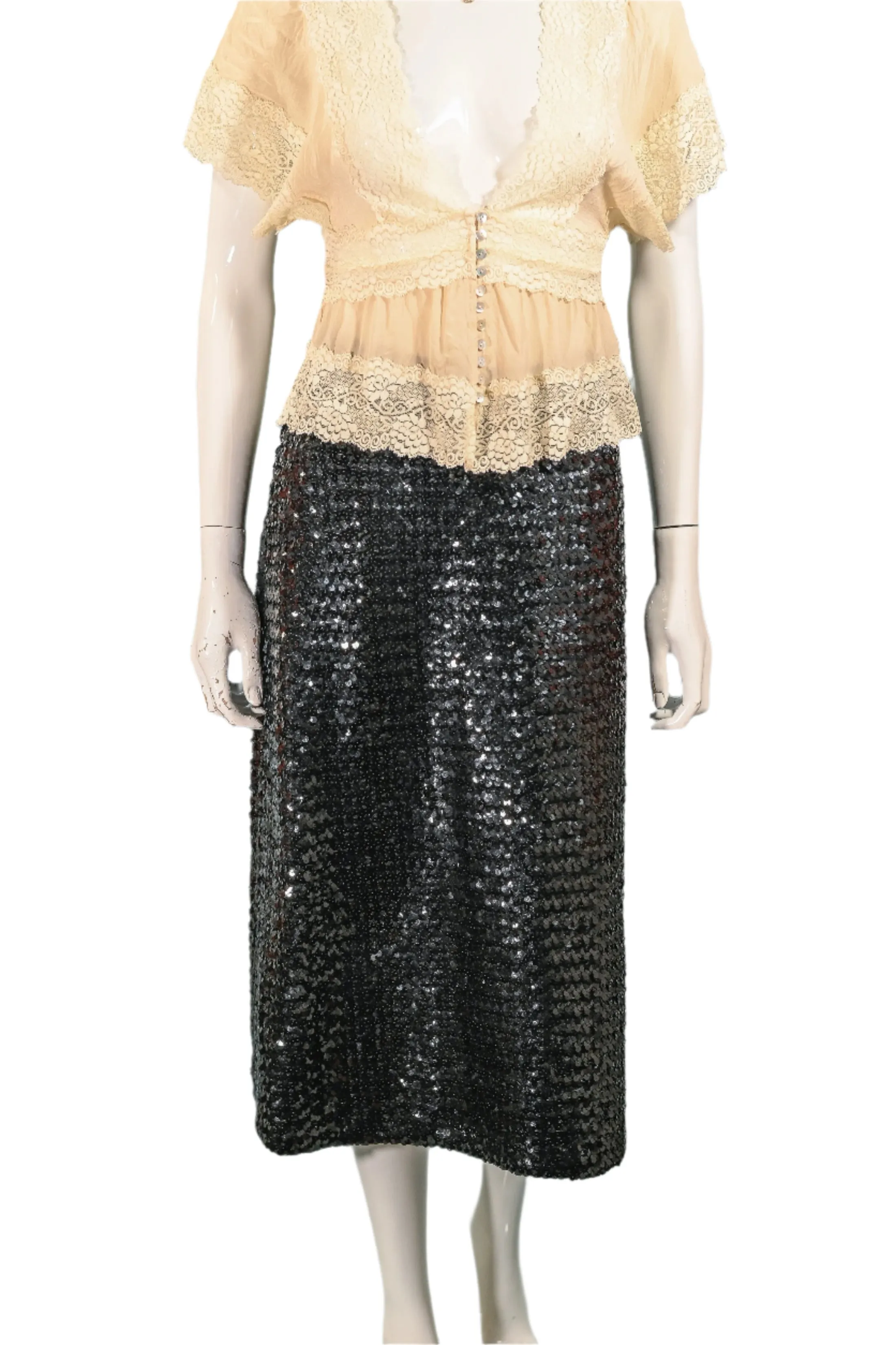 Vintage 60s Black Sequin Jacket/Skirt 2 Piece Suit, Eveningwear Party Separates Suit