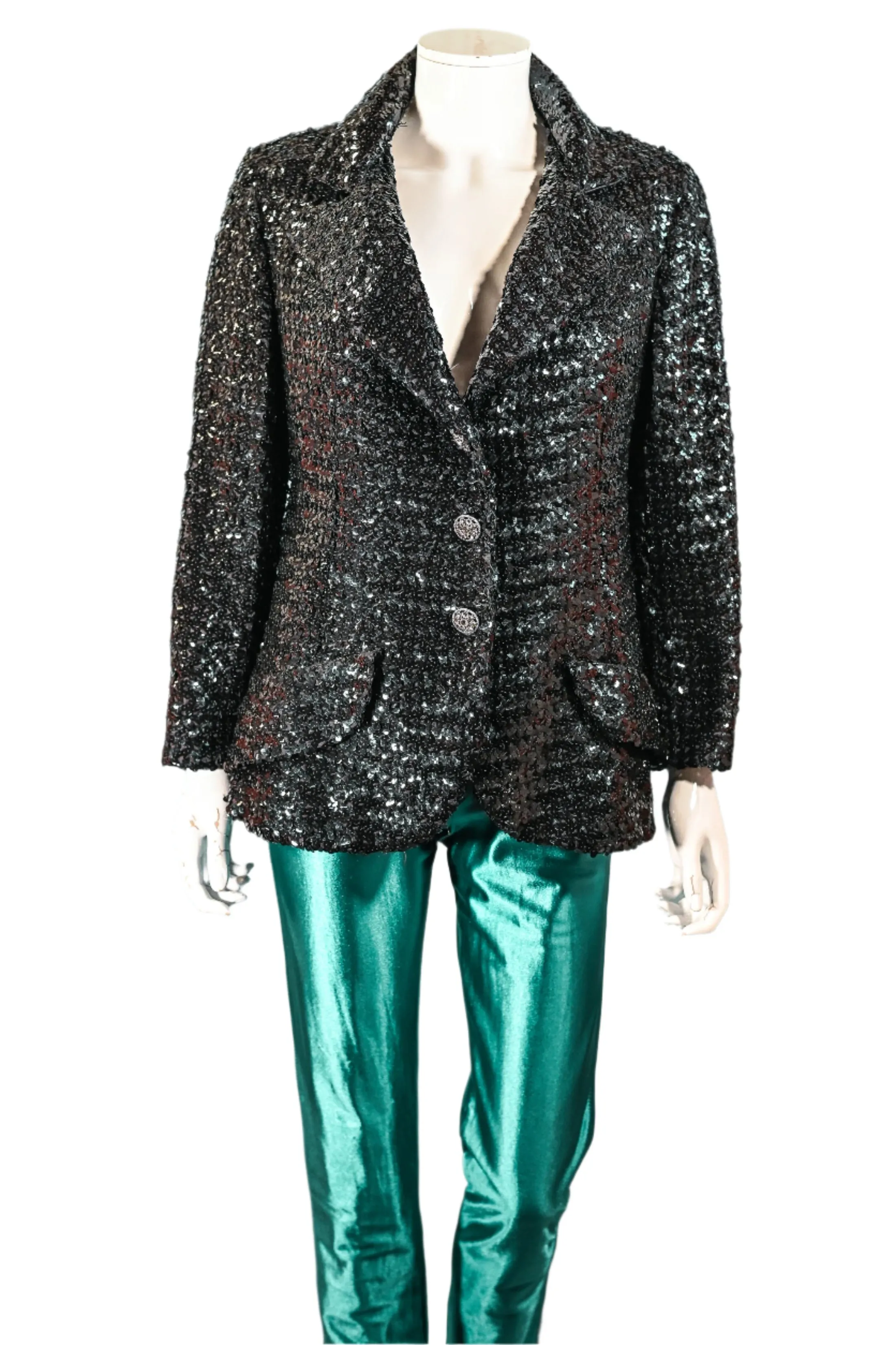 Vintage 60s Black Sequin Jacket/Skirt 2 Piece Suit, Eveningwear Party Separates Suit