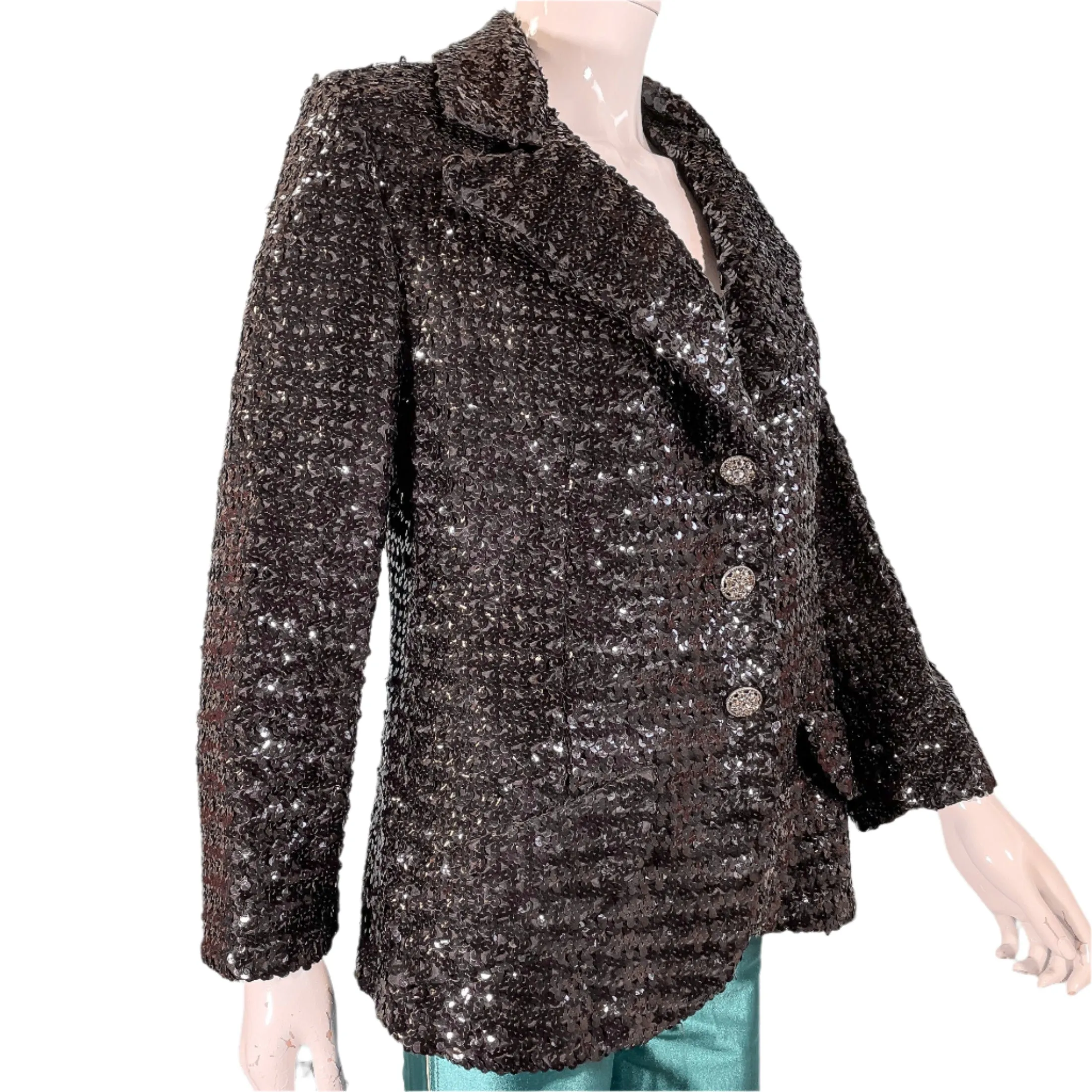 Vintage 60s Black Sequin Jacket/Skirt 2 Piece Suit, Eveningwear Party Separates Suit