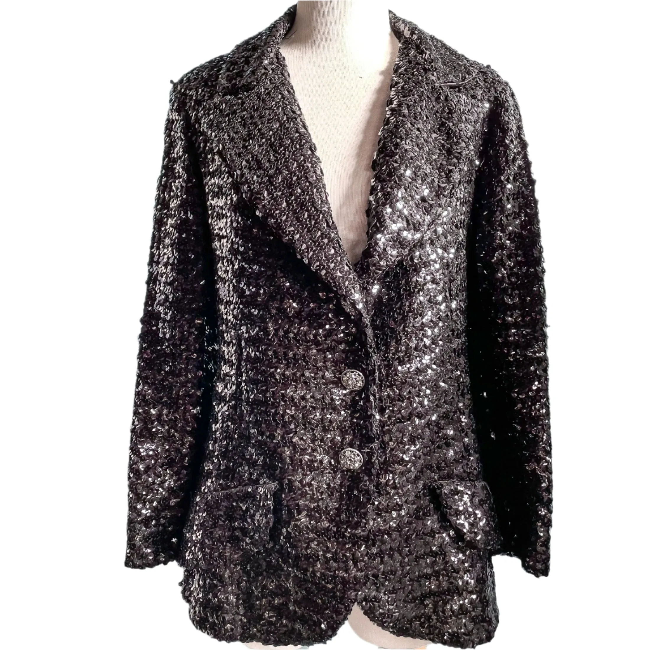 Vintage 60s Black Sequin Jacket/Skirt 2 Piece Suit, Eveningwear Party Separates Suit