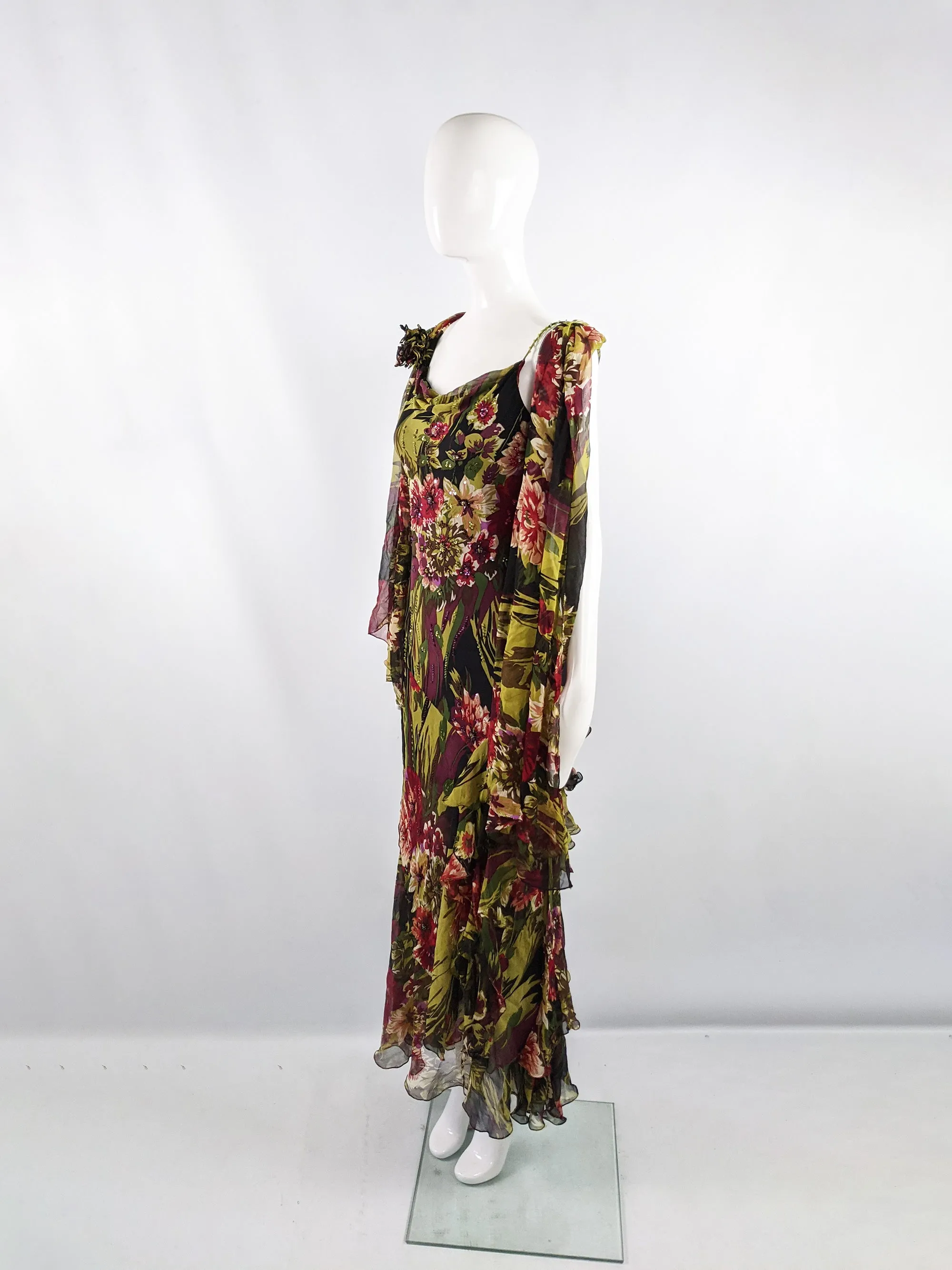Vintage Silk Chiffon Maxi Slip Dress, 1990s