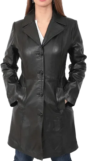 Women’s Quarter Leather Pea Coat | Womens Black Leather Pea Coat