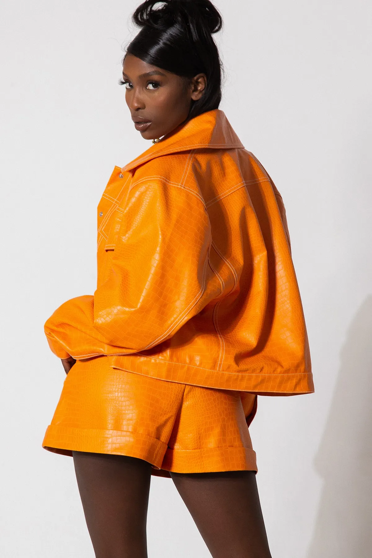 Zoya High Waisted Vegan Leather Shorts - Turmeric